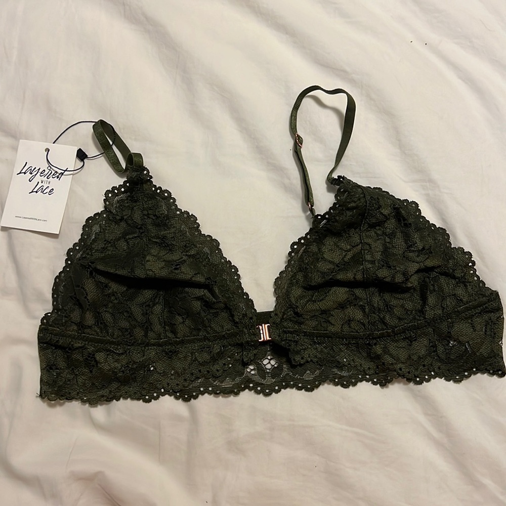 olive green lace bralette